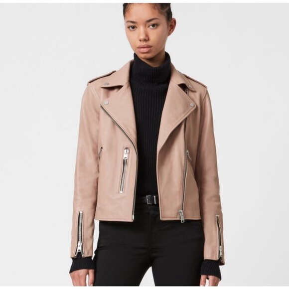 All Saints Fern Leather Biker Jacket - Picture 1 of 8